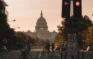 View of the US Capitol from a Washington D.C. street.